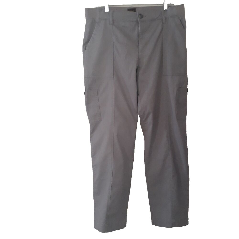 Lee Rider Cargo Pants Women 14 M Gray Taupe Straight Leg Band Side Waist